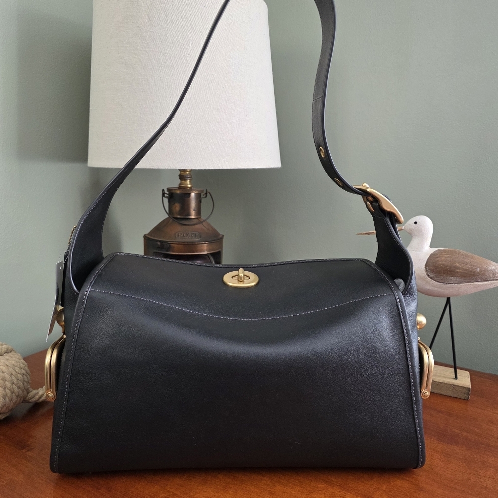 Coach CDZ12 Turnlock Haversack Black Leather Brass Shoulder Bag NWT - Picture 3 of 16